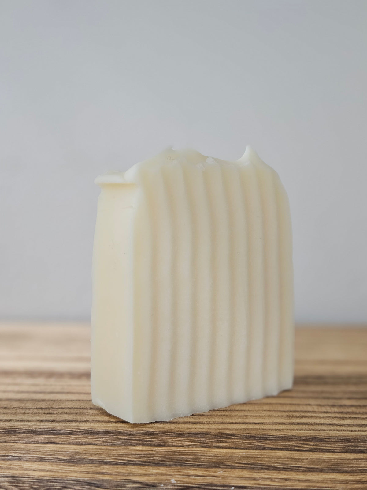 Lemongrass Bar Close-Up: Clarifying lemongrass tallow soap bar, coconut oil free and palm oil free.
